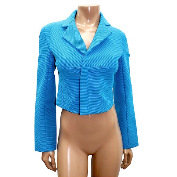 Y's YOHJI YAMAMOTO STRIPE Cropped Structured ZIPPER Jacket SMALL/ Size 4 - Picture 2 of 9